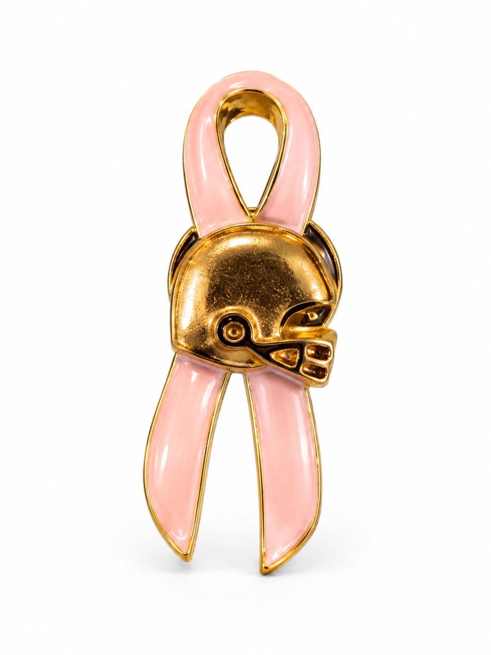 Pink Ribbon Football Helmet Breast Cancer Awareness Lapel Pin Gold Tone Enamel